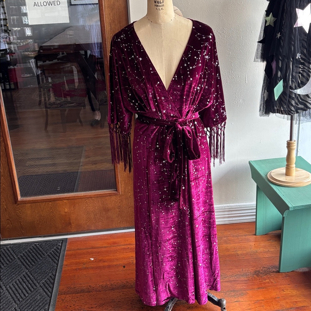 Unique Vintage Starry Velvet Dress in Burgundy